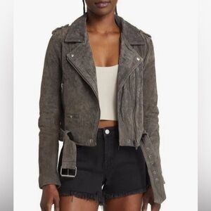 Grey Suede Moto Jacket - lined - size L - Blank NYC